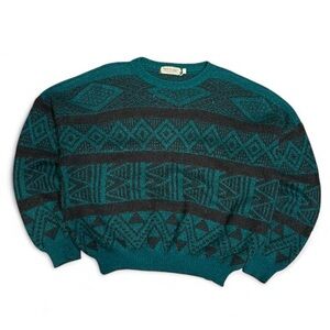 Vintage Pronto Uomo Multicolor Striped Aztec Wool Jumper Sweater